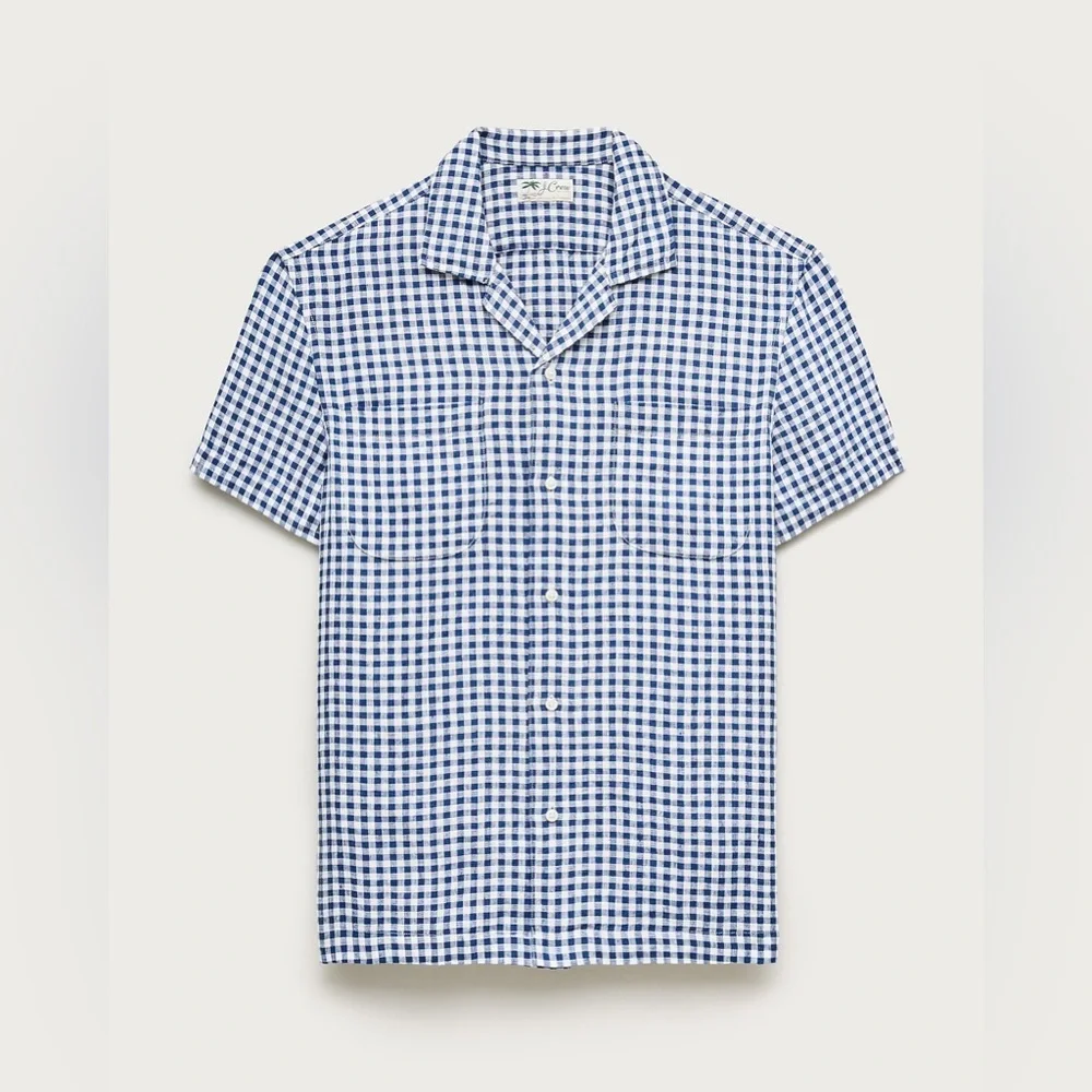 NWT J.Crew Short-Sleeve Linen Camp-Collar Shirt in Gingham